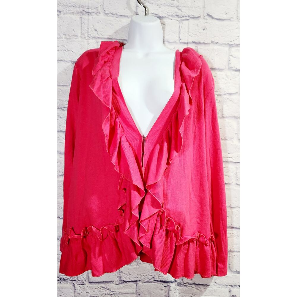 Rafaella Pink Fuchsia Ruffled Hook & Eye Closure Cardigan 1X Plus Lightweight